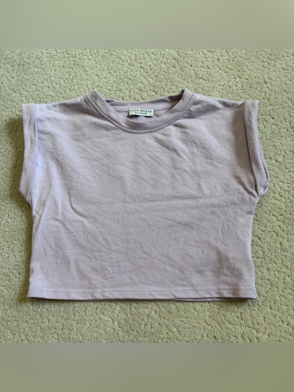 Paper Crane Women’s Round Neck Short Sleeve Shirt Lavender Cropped Medium